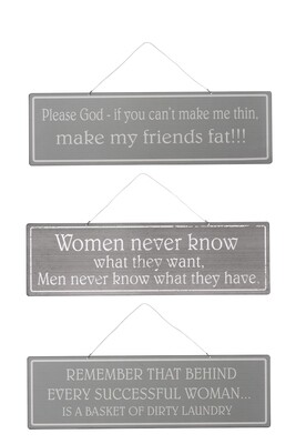 Placard Mix 2 English/French Metal Antique Grey/White Assortment Of 3