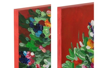 Painting Woman Flowers Wood/Canvas Mix Assortment Of 2