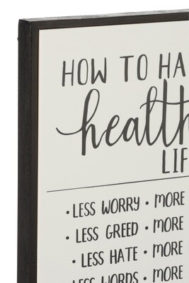 Placard How To Have A Healthy Life Wood/Ceramic White/Black