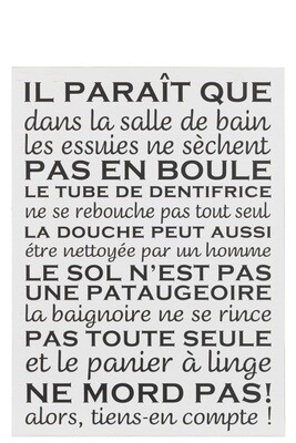 Placard Text French Salle De Bain Metal White/Black
