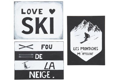 Placard Tex+Image Ski Metal White/Black Assortment Of 3