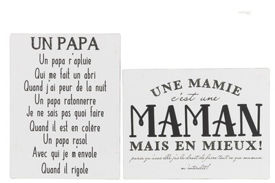 Placard Texts French Papa Maman Metal White/Black Assortment Of 2