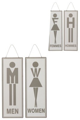 Placard Toilet English/French Metal White/Grey Assortment Of 2