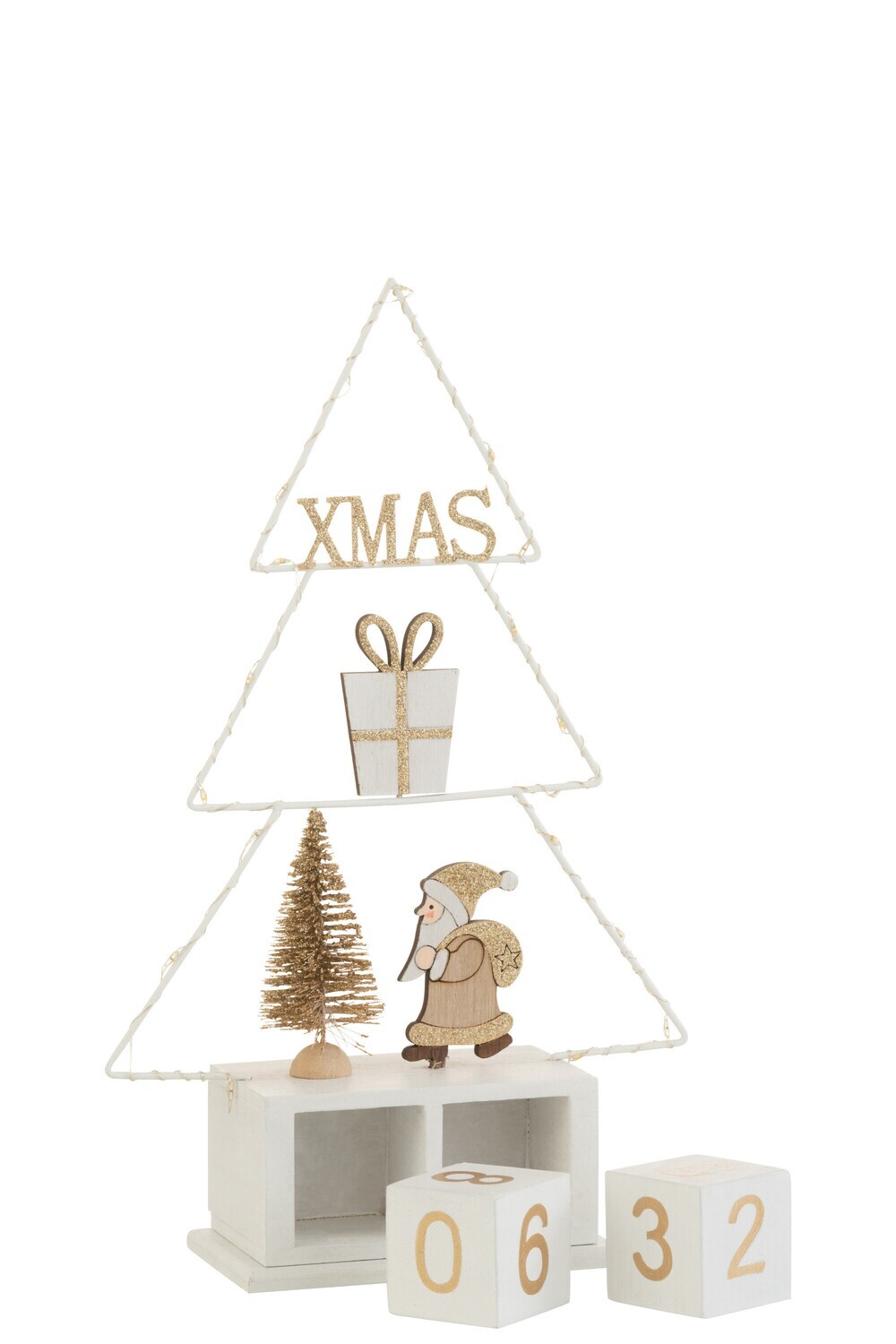 Christmas Tree Calender+Led Wood White/Gold