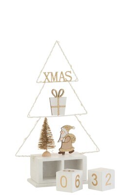 Christmas Tree Calender+Led Wood White/Gold