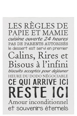 Placard Text French Regles Metal White/Black