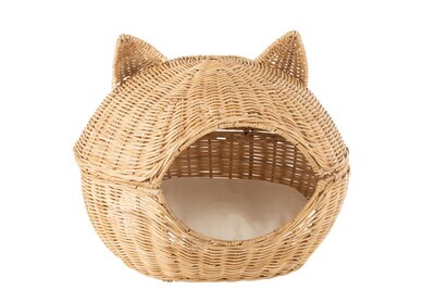 Cat Basket+Cushion Rattan Light Natural