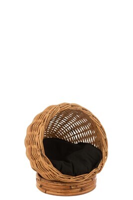 Cat Basket+Cushion Round Rattan Honey Yellow/Black