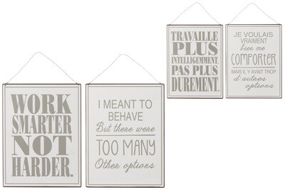 Placard Work Options English/French Metal White/Grey Assortment Of 2