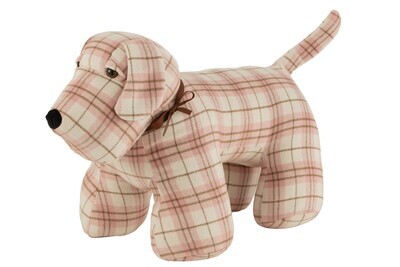 Doorstop Dog Checkered Standing Textile White/Pink