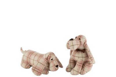 Doorstop Dog Checkered Textile White/Pink Assortment Of 2