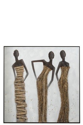 Wall Decoration 3 African Women Canvas/Paint/Rope Mix