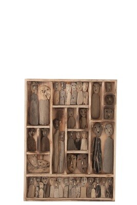 Wall Decoration Family Masks Compartments Recycled Wood Natural Medium