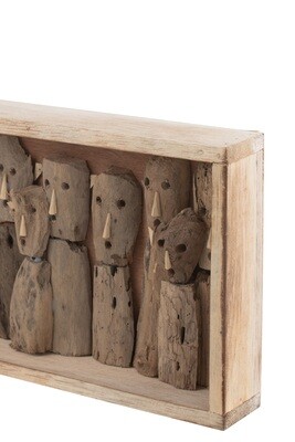 Wall Decoration Family Masks Compartments Recycled Wood Natural Small