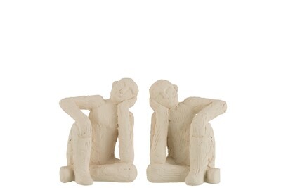 Set Of 2 Bookend Sitting Cement White Small