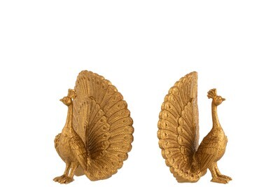 Set Of 2 Bookend Peacock Poly Gold