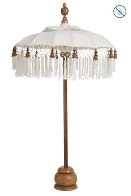 Parasol+Foot+Tassel Cotton/Wood White Brown Small