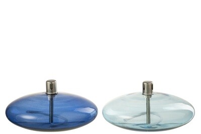 Oil Lamp Low Glass Blue Assortment Of 2