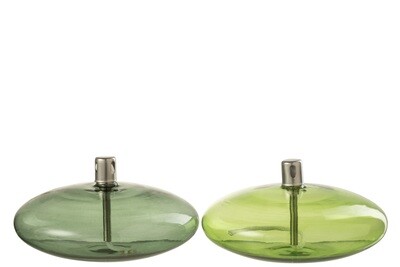 Oil Lamp Low Glass Green Assortment Of 2