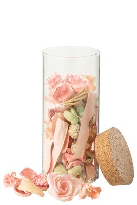 Dried Flower+Pinewood Fuchsia Rose In Pot Glass Pink