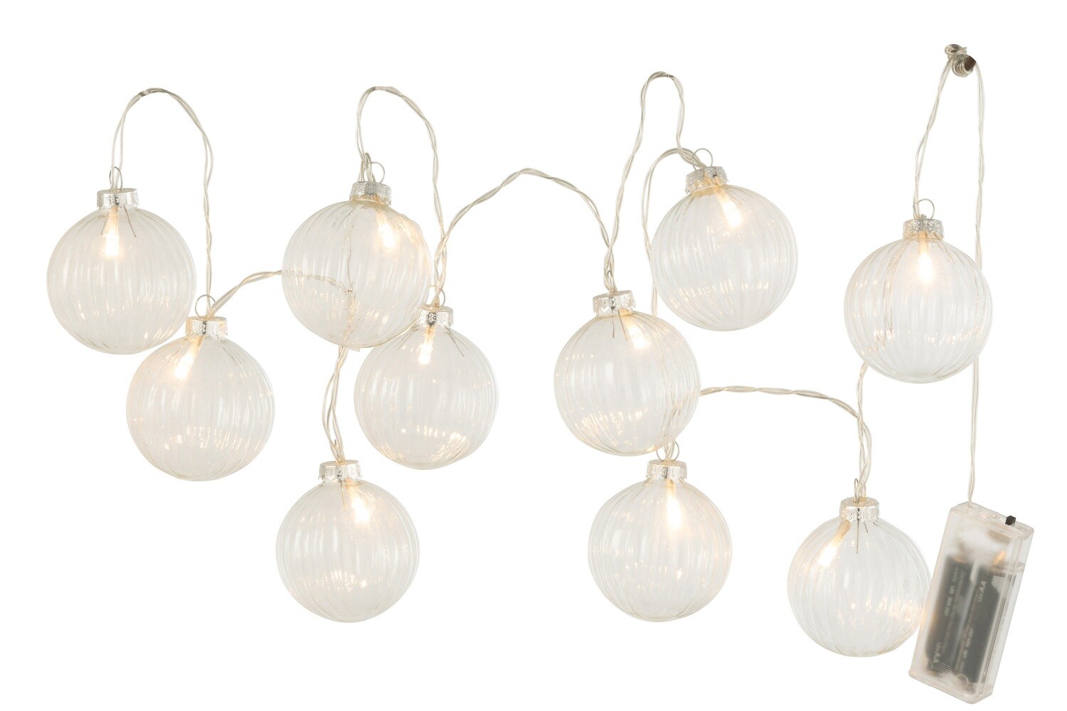 Garland 10 Balls+Led Glass Ribbed Transparent