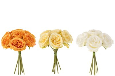 Bouquet Roses 7Pieces Plastic White Yellow Orange Assortment Of 3