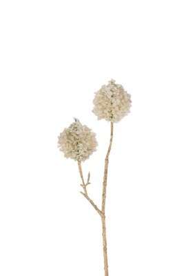 Branch 2 Flowers Pompoms Plastic Cream/Gold Small