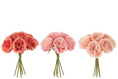 Bouquet Roses 7Pieces Plastic Pink Mix Assortment Of 3