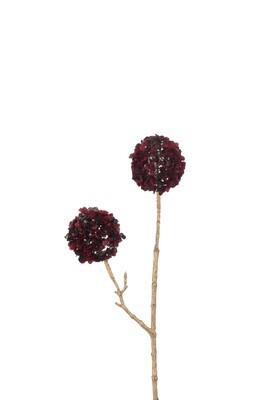 Branch 2 Flowers Pompoms Plastic Red/Gold Small