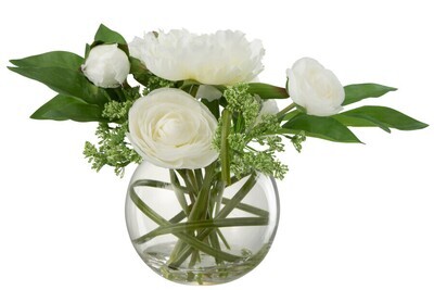 Buttercup Peony In Vase Ball Plastic Glass White