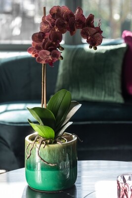 Orchid In Pot Plastic/Cement Dark Pink/Silver