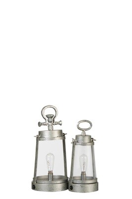 Lamp Led Batteries Not Included Lantern Metal/Glass Grey Large
