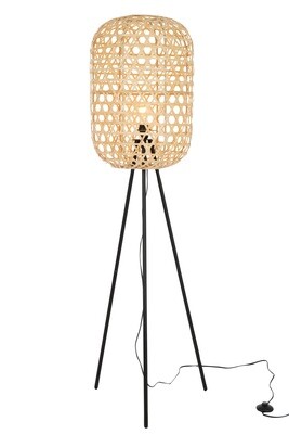 Lamp Standing Tripod Round Bamboo Metal Natural/Black
