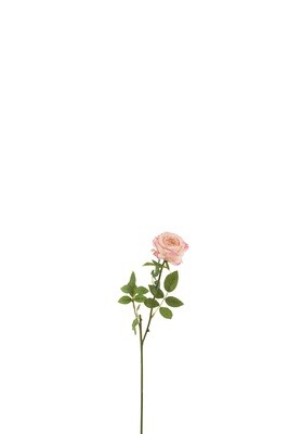 Rose Single+Leaves Plastic Pink