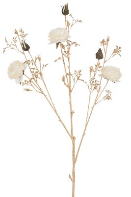 Rose Bush 3 Flowers + Buds Plastic Cream//Gold