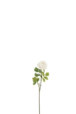 Rose Single+Leaves Plastic White