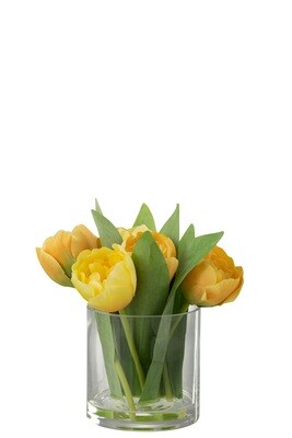 Tulips In Vase Round Plastic Glass Yellow Small