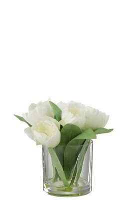 Tulips In Vase Round Plastic Glass White Small
