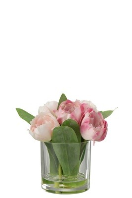 Tulips In Vase Round Plastic Glass Pink Small