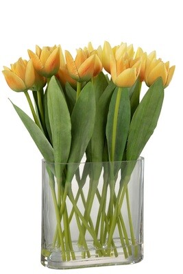 Tulips In Vase Oval Plastic Glass Yellow