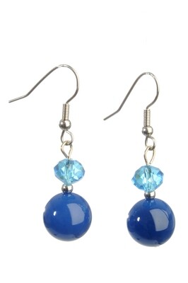 Earring Crystal+Pearl D.Blue