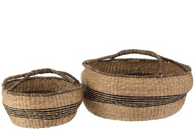 Set 2 Baskets Round Seagrass Natural