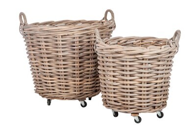 Set 2 Baskets Round+Handle Reed Natural 75X60Cm