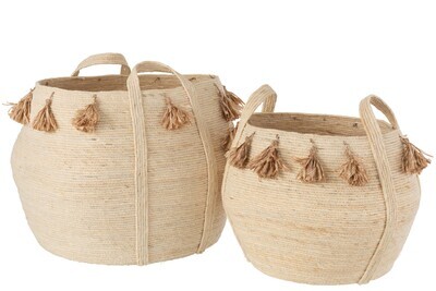 Set Of 2 Baskets Ball Tassels Maize Light Brown/Natural