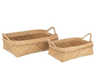 Set Of 2 Basket Tray Bamboo Natural
