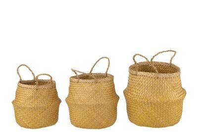 Set 3 Baskets Retractable Seagrass Yellow