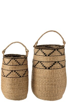 Set Of 2 Baskets Big Seagrass Natural/Black