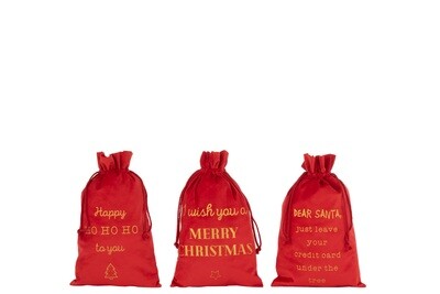 Bag Christmas English Velvet Red Medium Assortment Of 3