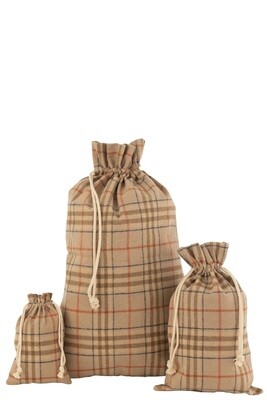 Bag Christmas Checkered Textile Beige/Brown Large