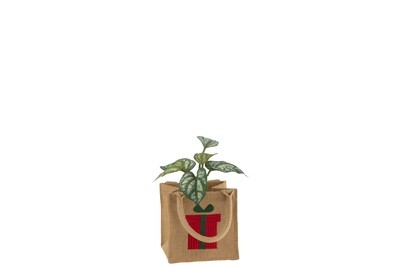 Bag Embroidery Gift Jute Natural/Red